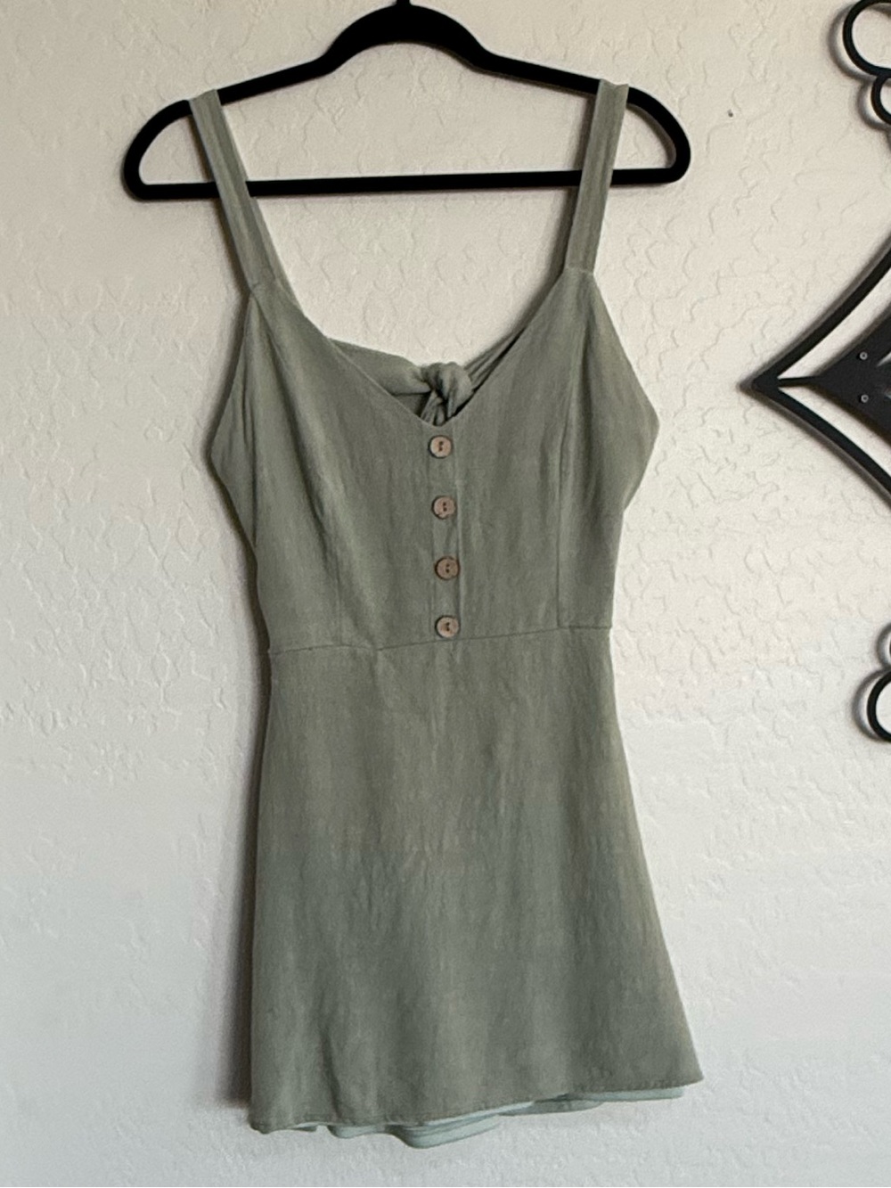NEWBURY KUSTOM  Linen Blend Sage Green Cut-Out Mini Dress - Medium